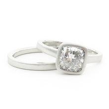 Load image into Gallery viewer, 1.60ct Lab Grown Cushion Cut Diamond Bezel Set Solitaire with Matching Wedding Band