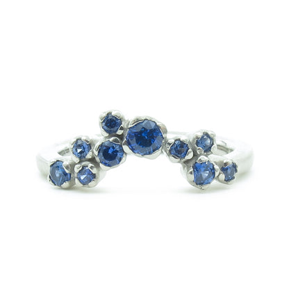 Asymmetric sapphire nesting ring,  Silver Lining diamond cloud band