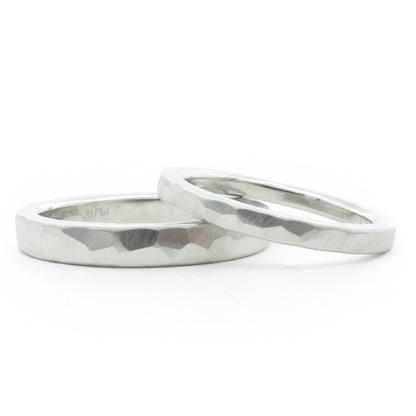 Squared off hammered platinum band, hammered texture wedding band