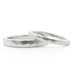 Squared off hammered platinum band, hammered texture wedding band