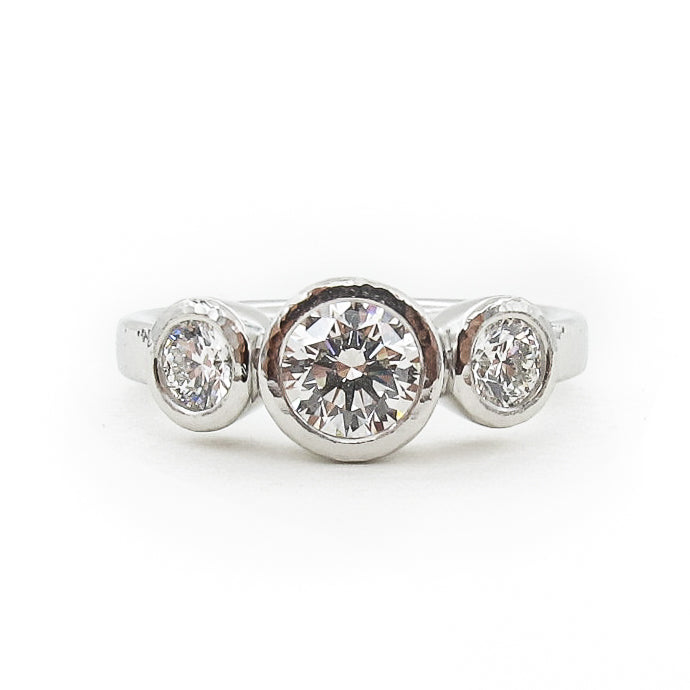 Low Profile Bezel Set Three Stone Ring