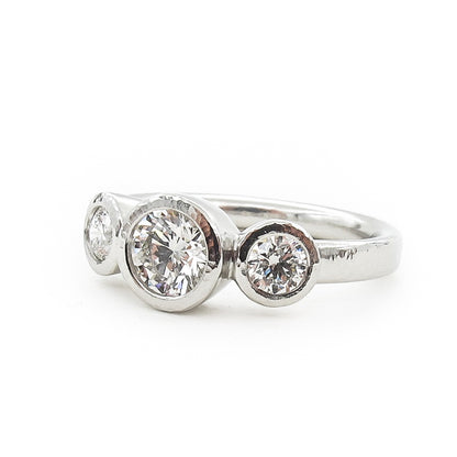 Low Profile Bezel Set Three Stone Ring