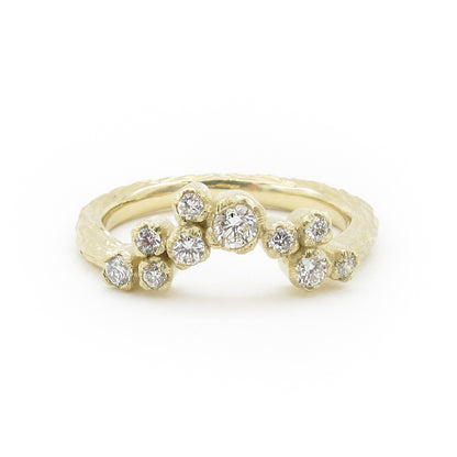 Asymmetric diamond nesting ring,  Silver Lining diamond cloud band, recycled gold and diamonds