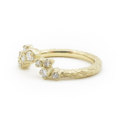 Asymmetric diamond nesting ring,  Silver Lining diamond cloud band, recycled gold and diamonds