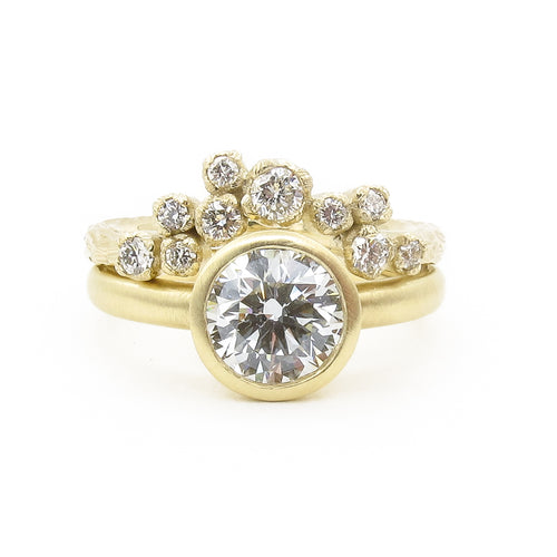 Asymmetric diamond nesting ring,  Silver Lining diamond cloud band, recycled gold and diamonds