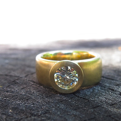 Sunken Treasure Ring, 18kt yellow gold wide engagement ring, wide wedding ring, low profile ring, alternative engagement ring