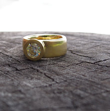 Load image into Gallery viewer, Sunken Treasure Ring, 18kt yellow gold wide engagement ring, wide wedding ring, low profile ring, alternative engagement ring