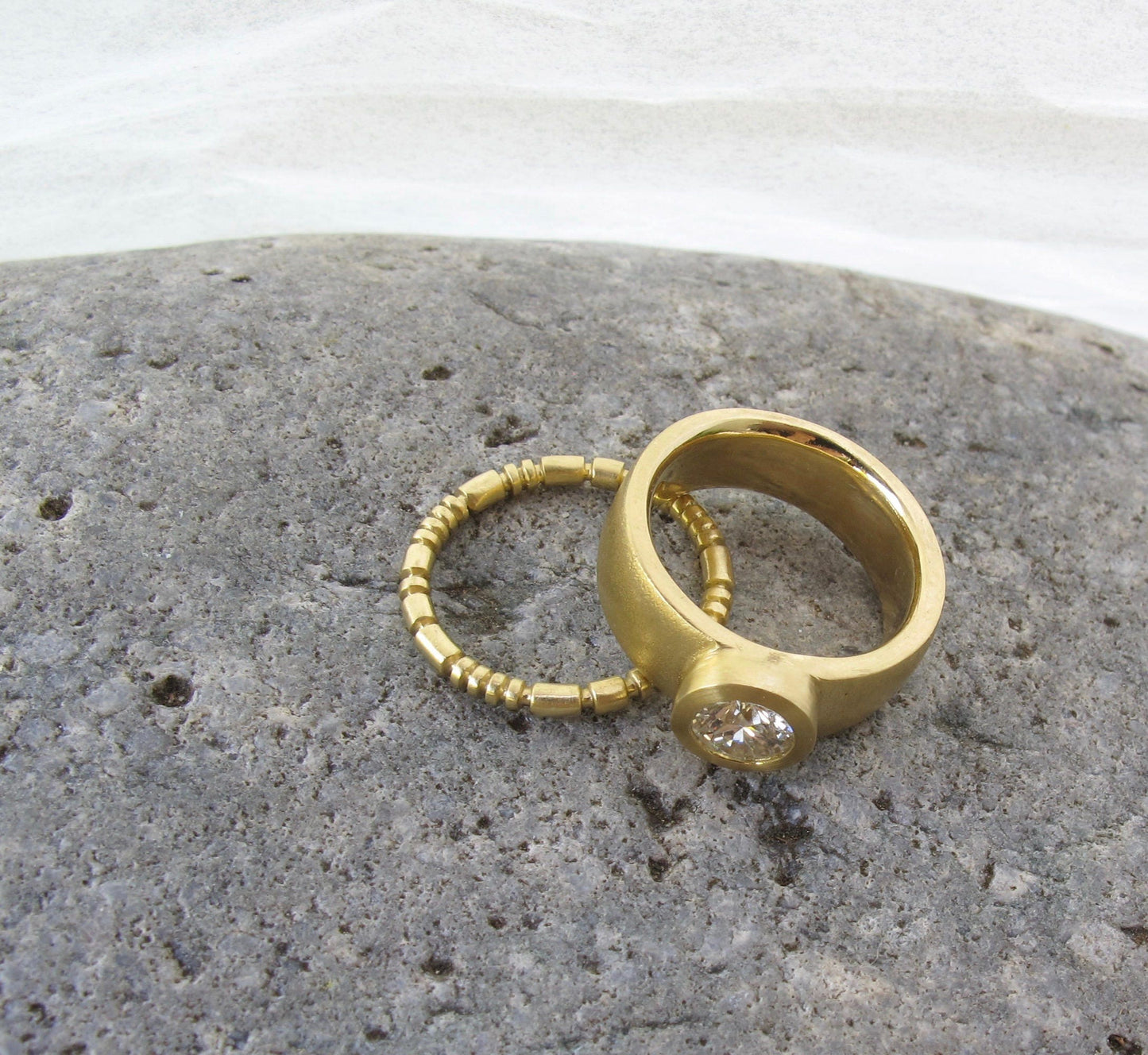 Sunken Treasure Ring, wide band engagement ring, 18kt diamond engagement ring, women's alternative wedding ring, GIA certified diamond