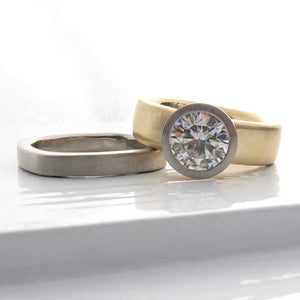 Wide Band Dual Metal Engagement Ring or Right Hand Ring