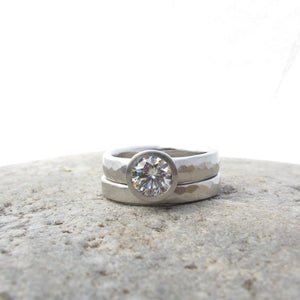 Wide Band Moissanite Engagement Ring With Matching Wedding Band
