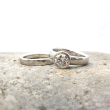 Load image into Gallery viewer, Wide Band Moissanite Engagement Ring With Matching Wedding Band