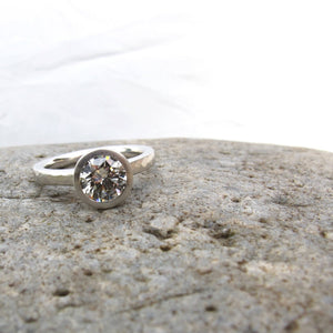 Bezel set diamond engagement ring, low profile engagement ring