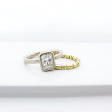 Load image into Gallery viewer, Low profile emerald cut moissanite engagement ring