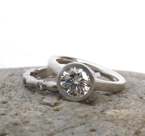 Bezel set diamond engagement ring, low profile engagement ring