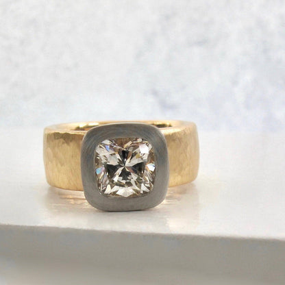 Mixed Metal Cushion Diamond Ring