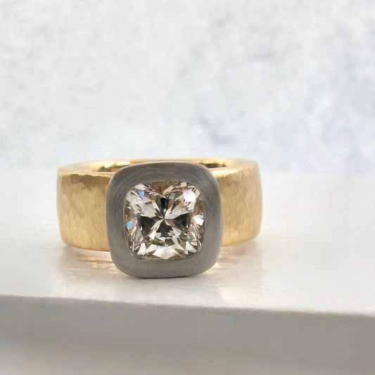 Mixed Metal Cushion Diamond Ring