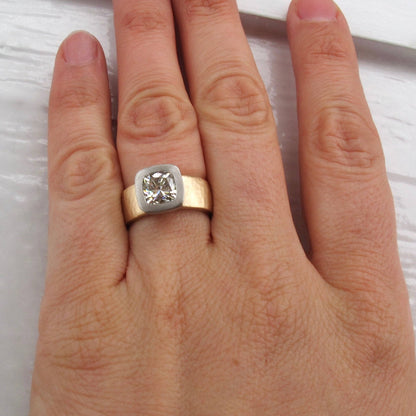 Mixed Metal Cushion Diamond Ring