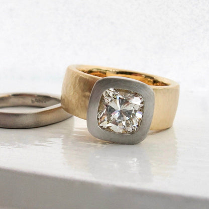 Mixed Metal Cushion Diamond Ring