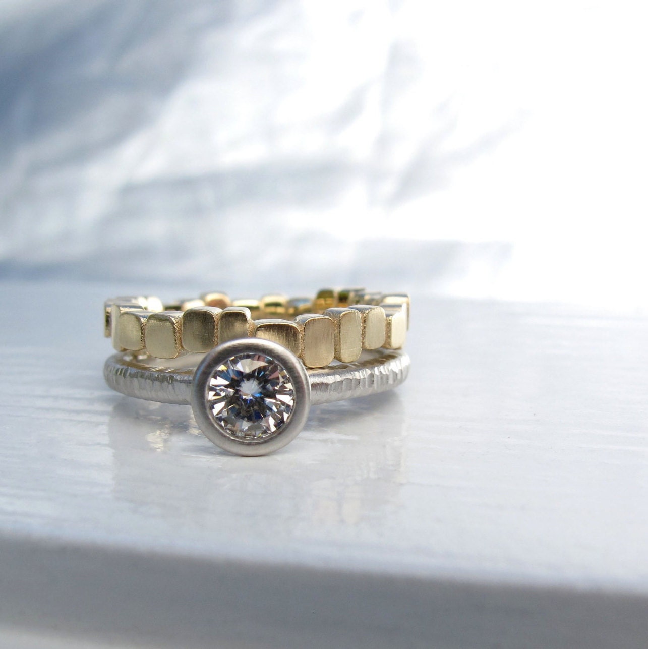 Tumbling Blocks Wedding Band in Gold or Platinum