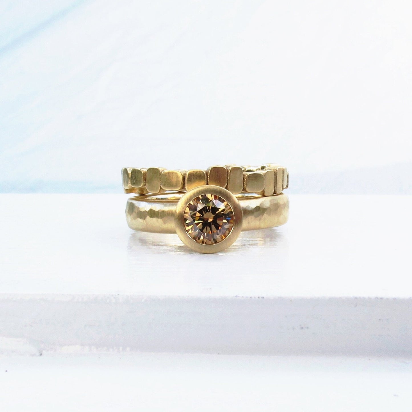 Tumbling Blocks Wedding Band in Gold or Platinum