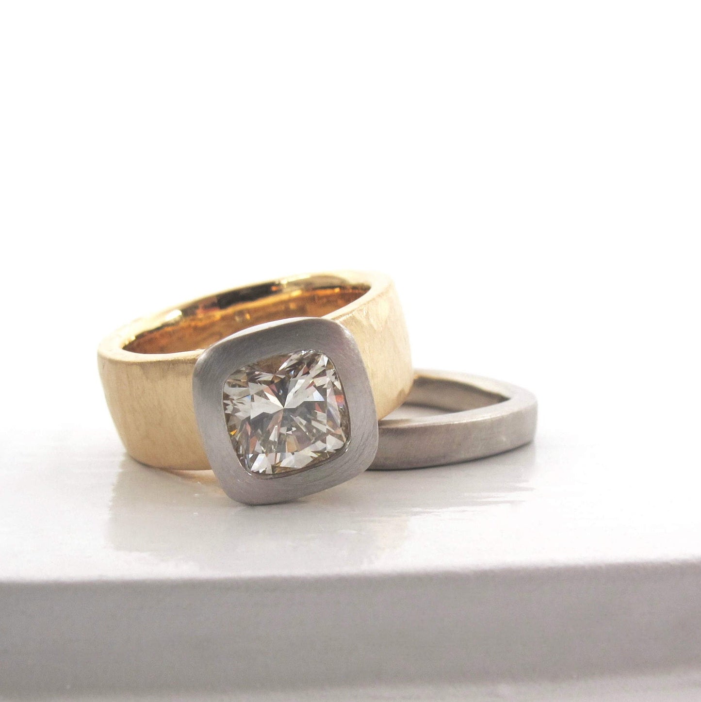 Mixed Metal Cushion Diamond Ring