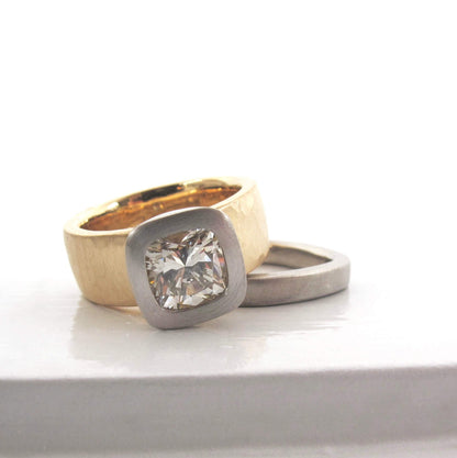 Mixed Metal Cushion Diamond Ring
