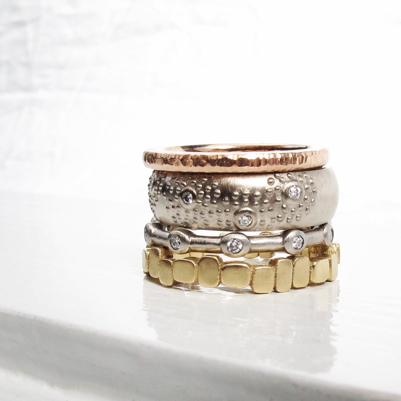 Tumbling Blocks Wedding Band in Gold or Platinum