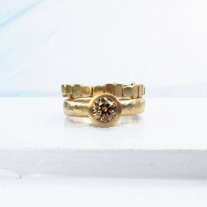 Organically carved gold or platinum stacking ring, Tumbling Blocks wedding band