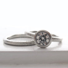 Load image into Gallery viewer, Pacific Ring, platinum open bezel diamond engagement ring with platinum wedding band, women&#39;s alternative engagement ring, peekaboo bezel