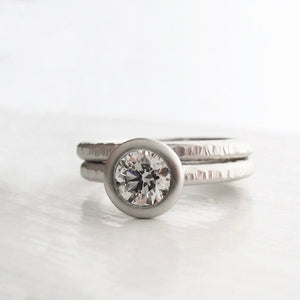 Pacific Ring, platinum open bezel diamond engagement ring with platinum wedding band, women's alternative engagement ring, peekaboo bezel