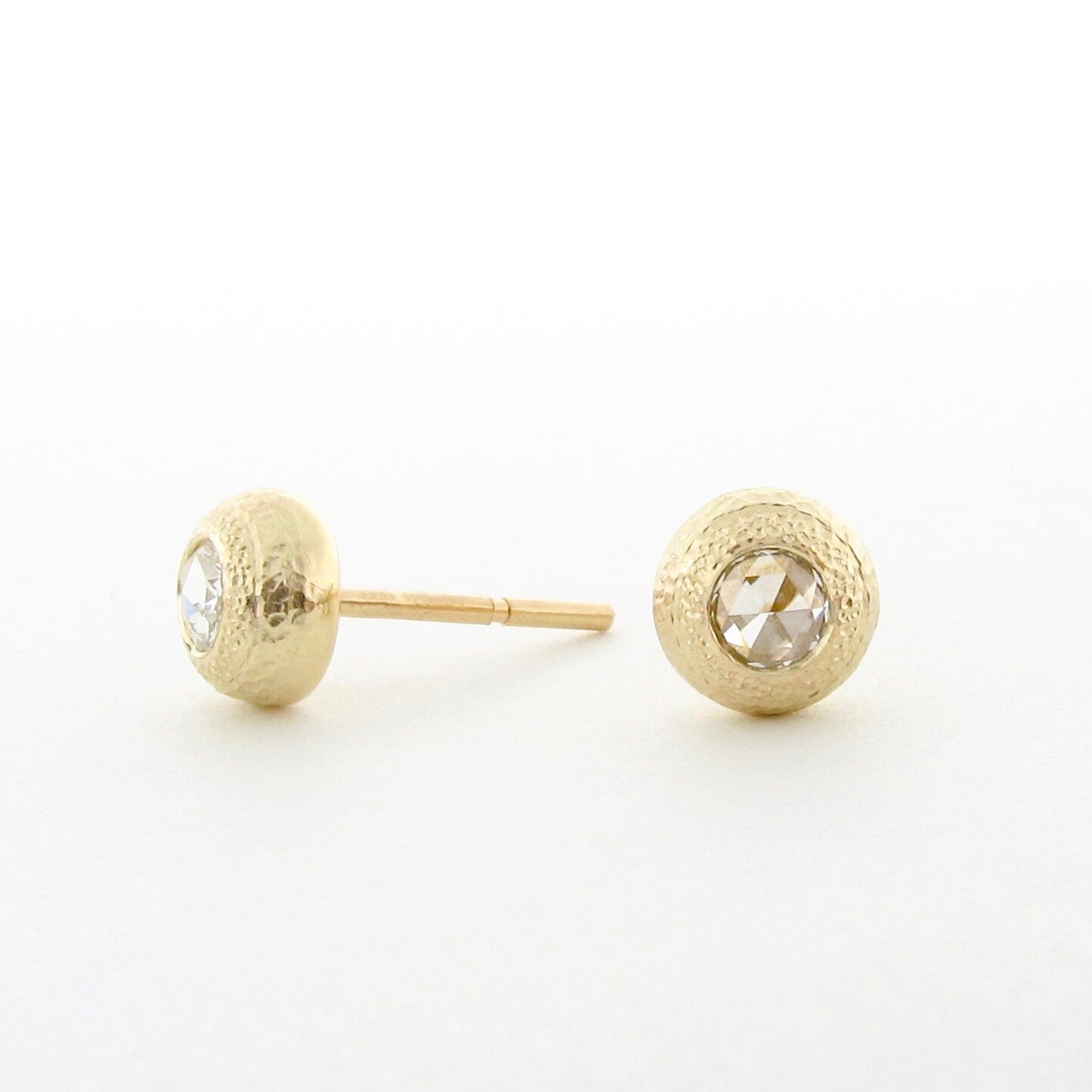 Organic textured gold and rose cut diamond studs