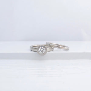 Rustic engagement ring and wedding band, diamond ring with matching stacking band