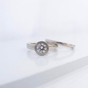 Rustic engagement ring and wedding band, diamond ring with matching stacking band
