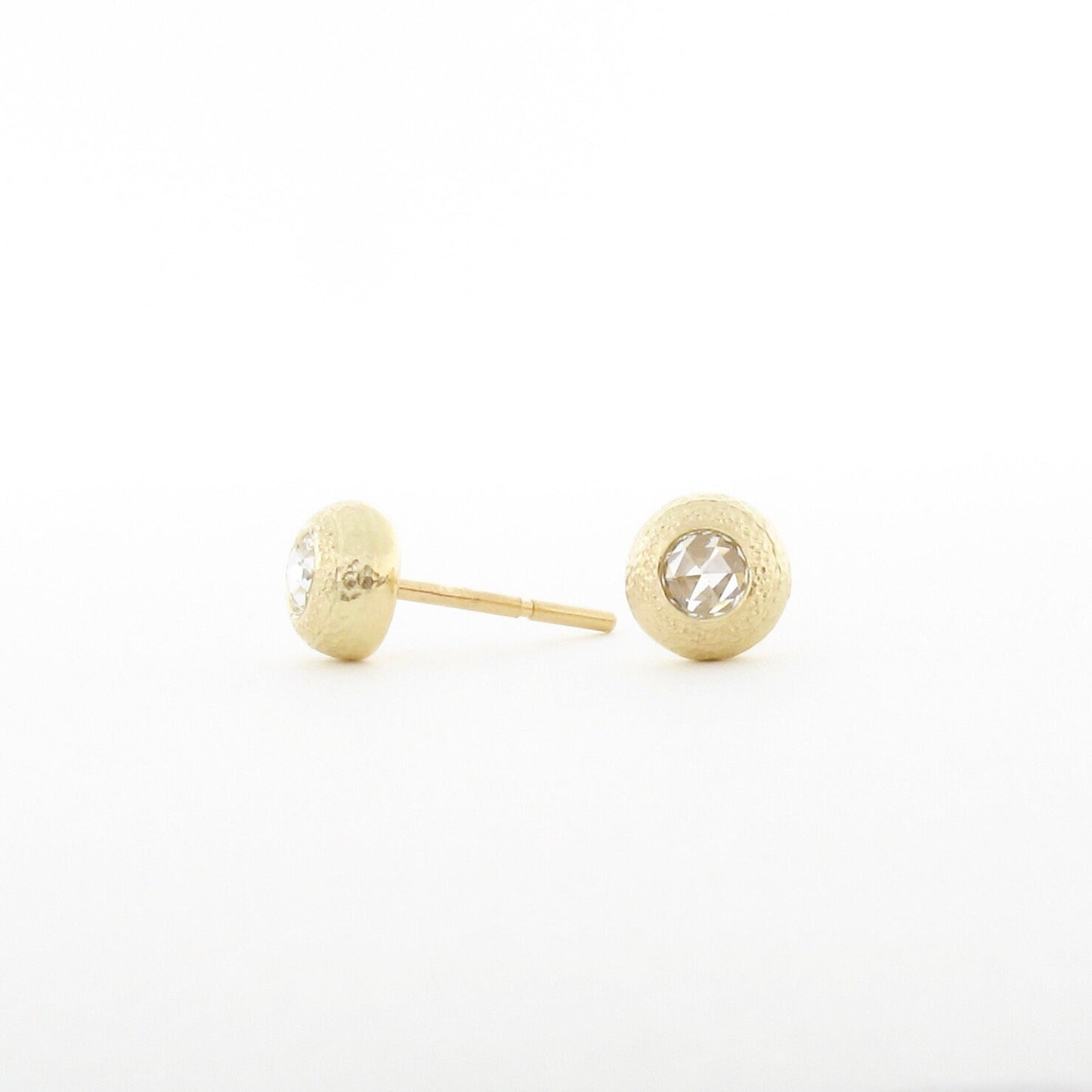 Organic textured gold and rose cut diamond studs