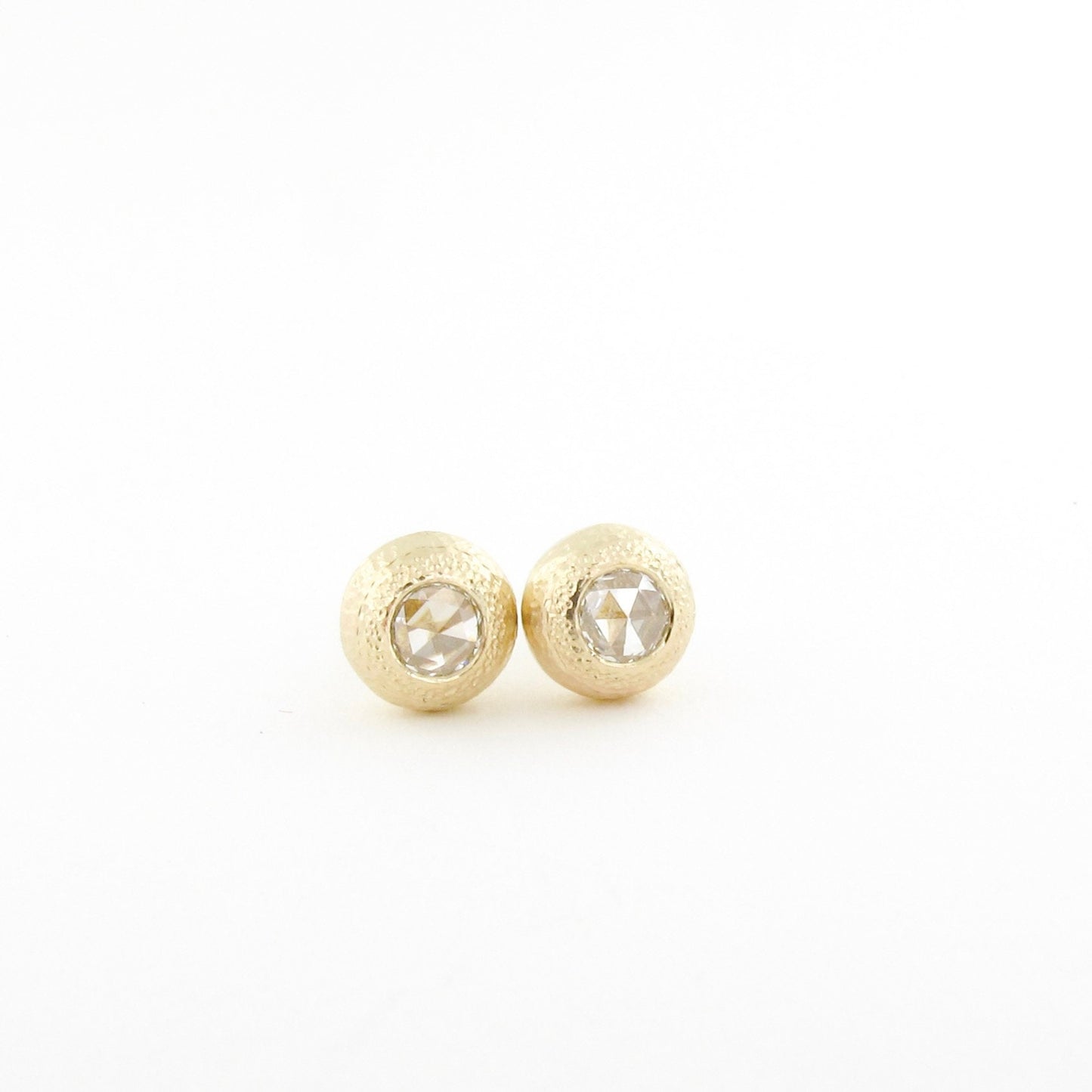 Organic textured gold and rose cut diamond studs