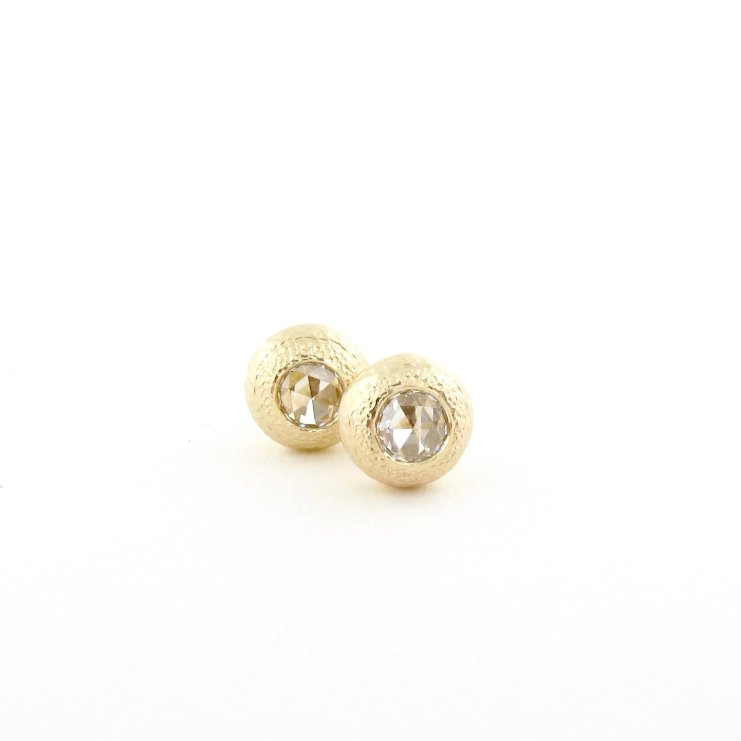 Organic textured gold and rose cut diamond studs