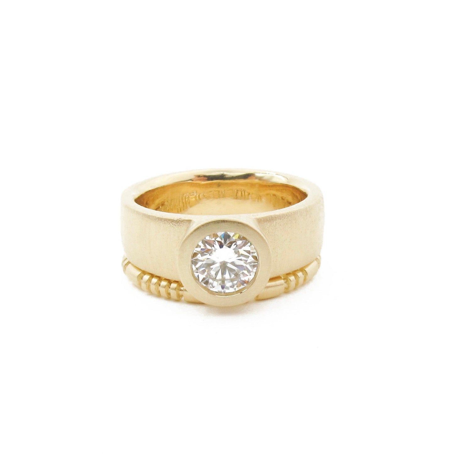 Wide band gold engagement ring semi-mount with slim wedding band