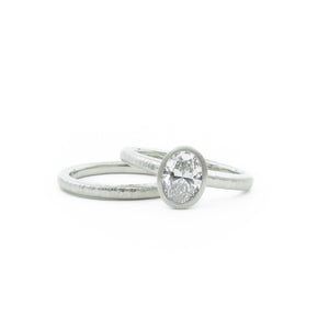 Oval diamond and platinum ring with slender bands, Oval Pacific Ring