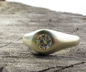 Minimalist flush set diamond or moissanite ring, 14kt yellow gold low profile engagement ring
