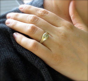 Minimalist flush set diamond or moissanite ring, 14kt yellow gold low profile engagement ring