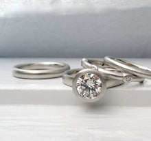 Load image into Gallery viewer, Bezel Set Diamond and Platinum Wedding Ring Set, 1.5ct Diamond Engagement Ring, Diamond Eternity Ring and Plain Wedding Bands