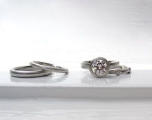 Load image into Gallery viewer, Bezel Set Diamond and Platinum Wedding Ring Set, 1.5ct Diamond Engagement Ring, Diamond Eternity Ring and Plain Wedding Bands