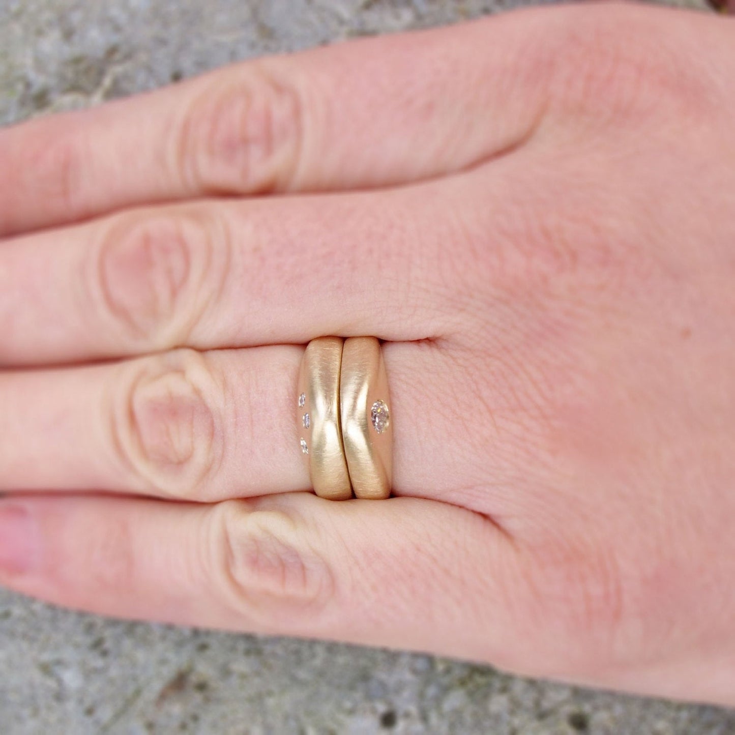 Paired Mountain Rings, Diamond and Platinum
