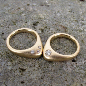 Unique engagement ring and wedding band set, reclaimed diamonds and recycled precious metal