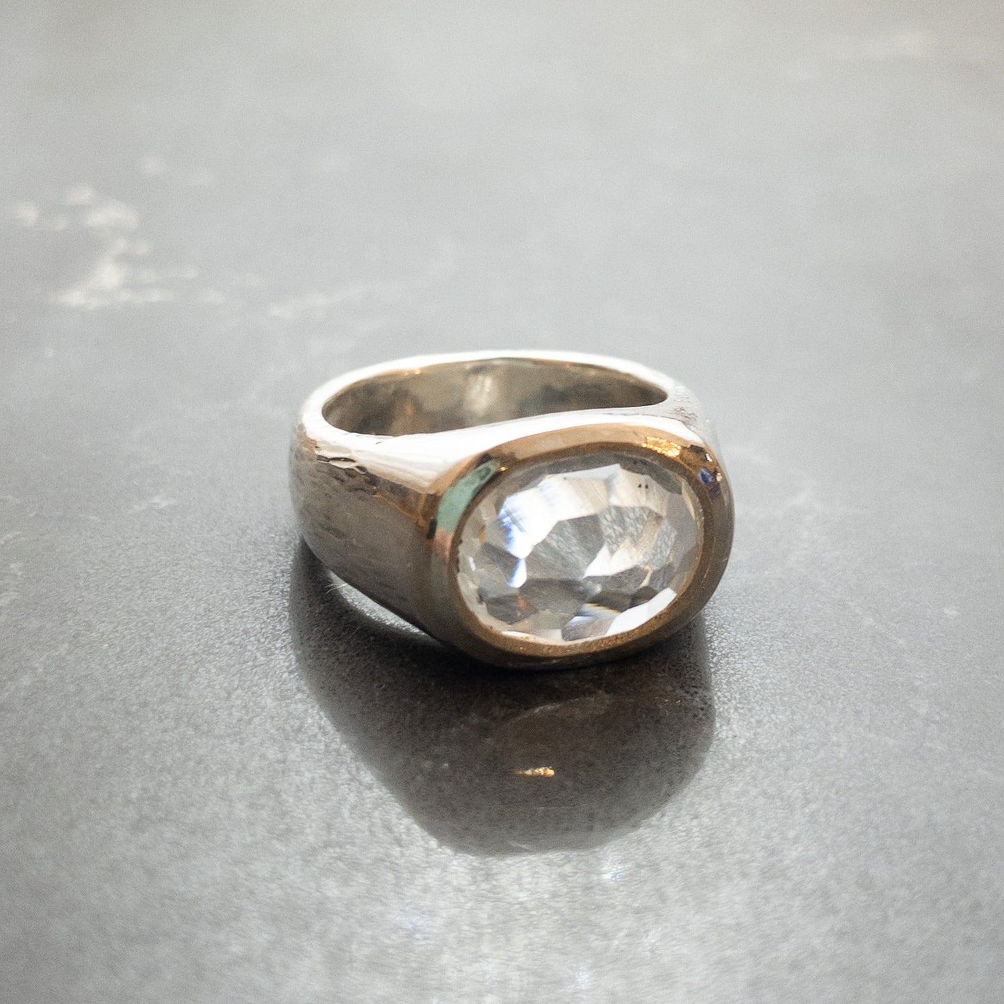 Sterling silver and white topaz signet rings