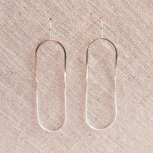 Sterling silver elongated hoop earrings